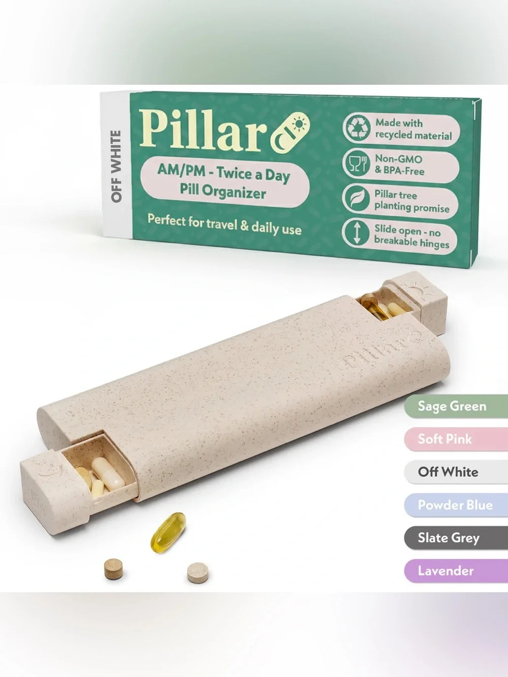 Pillar Off White AM/PM Twice-A-Day Pill Organizer